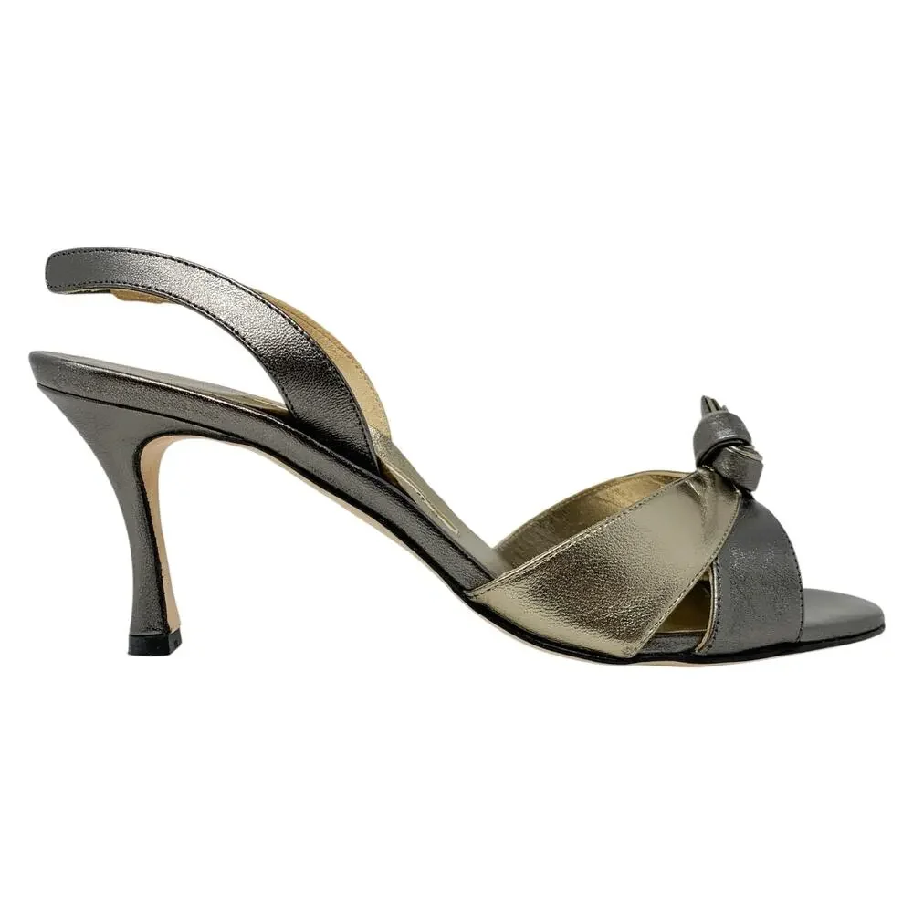 Manolo Blahnik Budingasling Bronze Metallic Knot Slingbacks 37